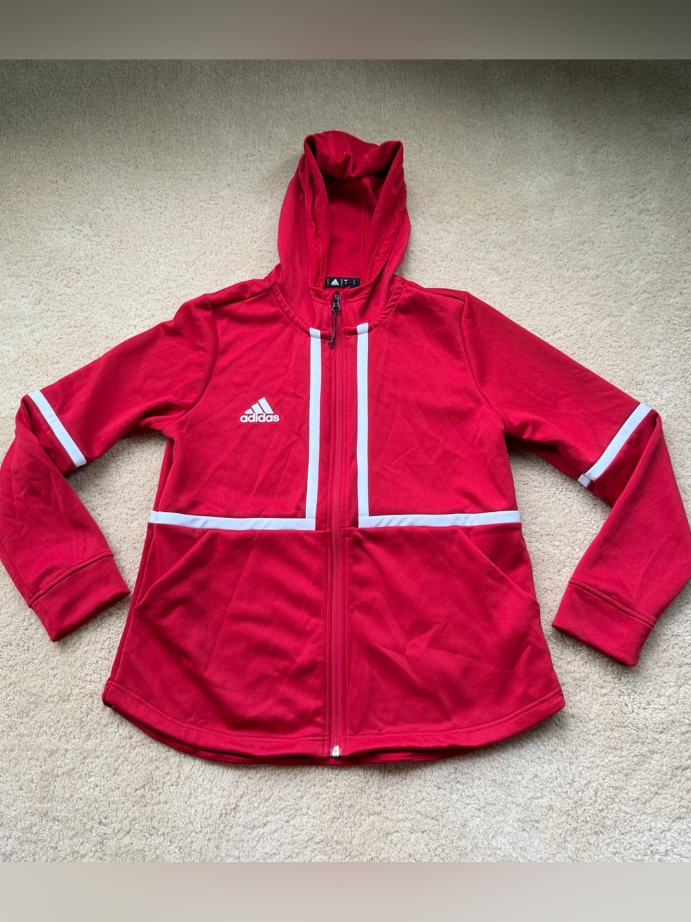 Adidas Women’s Under The Lights Red & White Full Zip Hoodie - Size L - VGUC